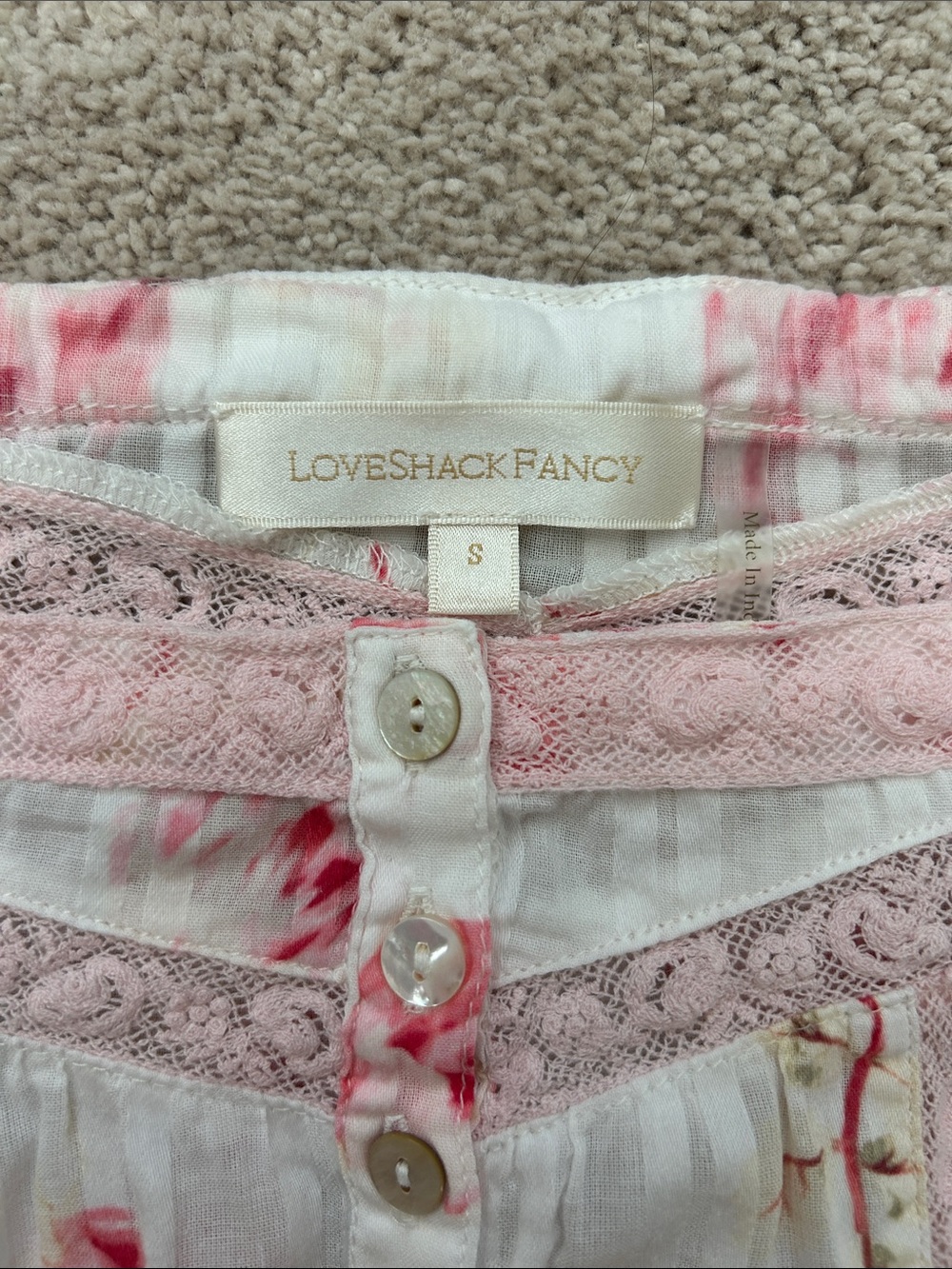 LoveShackFancy Pink Floral Women Lace-Trim Tank and Ruffle Mini Skirt - Picture 2 of 5
